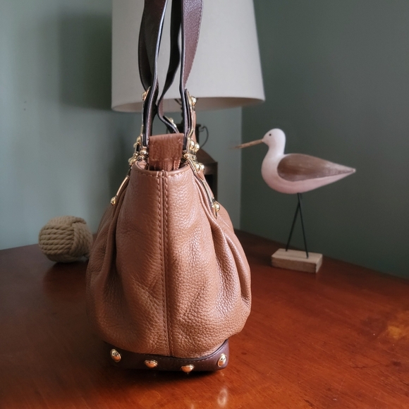 Michael Kors Joplin Satchel in Tan & Brown Leather with Gold-tone Hardware - Picture 4 of 16